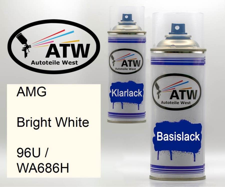 AMG, Bright White, 96U / WA686H: 400ml Sprühdose + 400ml Klarlack - Set, von ATW Autoteile West.